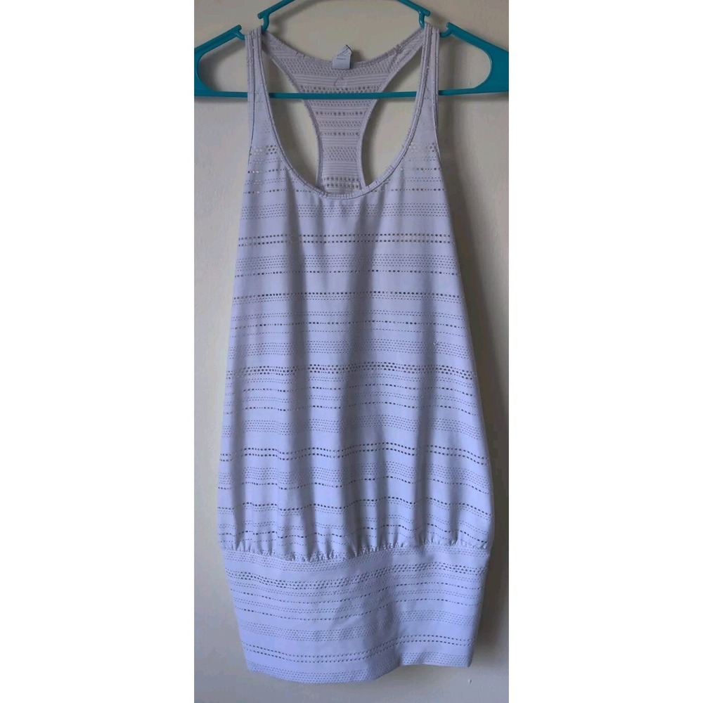 Prana Tank Top Women Striped Eyelets Racerback Pullover Workout‎ Light Gray Sz S